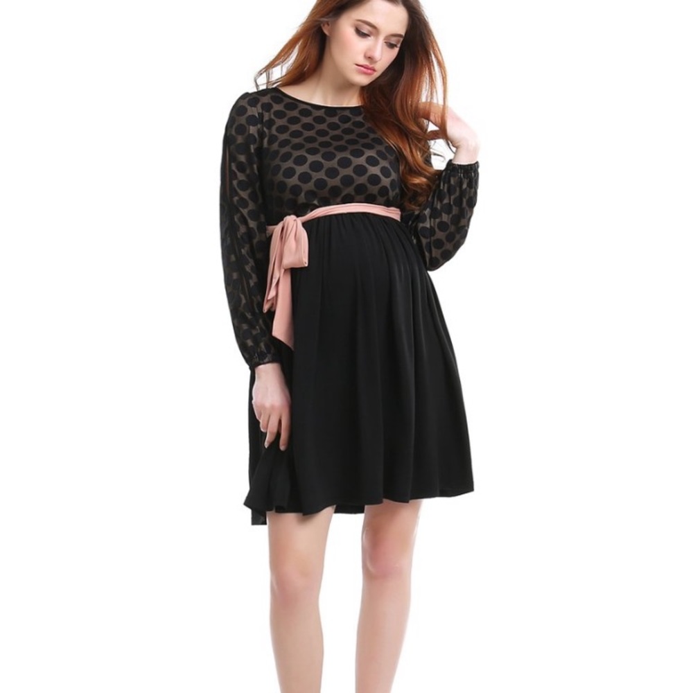 kimi + Kai maternity polka dot pink sash lace